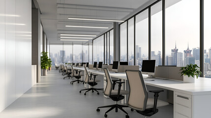 Wall Mural - Modern Office Interior Design with City View - Perfect for Your Business Presentation