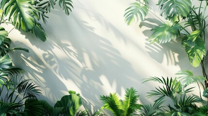 Naklejka na meble Tropical Green Oasis. Nature-inspired 3D render featuring lush green foliage