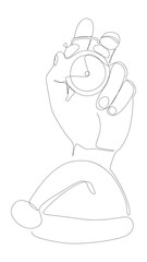 Poster - One continuous line of alarm clock with Santa Claus Hat. Thin Line Illustration vector time of Christmas concept. Contour Drawing Creative ideas.