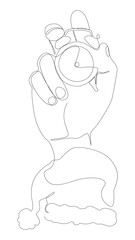 Poster - One continuous line of alarm clock with Santa Claus Hat. Thin Line Illustration vector time of Christmas concept. Contour Drawing Creative ideas.