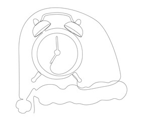 Poster - One continuous line of alarm clock with Santa Claus Hat. Thin Line Illustration vector time of Christmas concept. Contour Drawing Creative ideas.