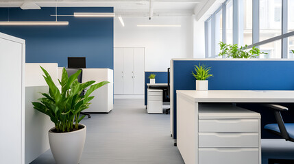 Wall Mural - Modern Office Design with Blue and White Color Scheme