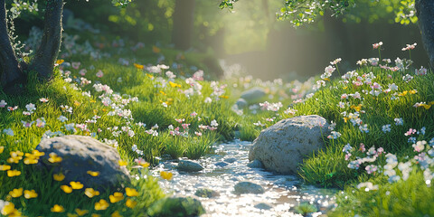 Wall Mural - a close up of grass and flowers, generative ai
