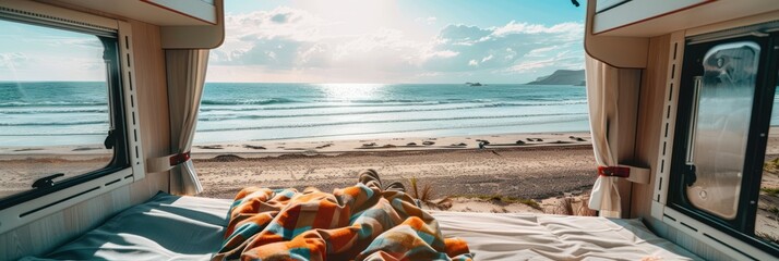 Canvas Print - Relaxing Beach View from Campervan