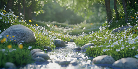 Wall Mural - a close up of grass and flowers, generative ai