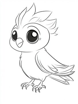 Simple Outline of an Adorable Bird with Tufted Head