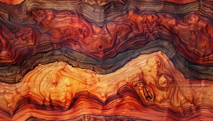 Wall Mural - Close-up of beautiful rustic wood texture, showing rich layers of brown and orange. Perfect for backgrounds, textures, and design inspiration.