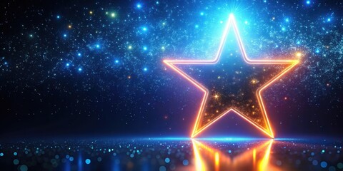 Wall Mural - bright neon star glowing in dark starry background, neon, star, glowing, dark, background, sky, spac