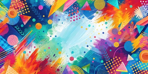 Abstract background with colorful brush strokes and random geometric shapes, abstract, background, brush strokes, artwork