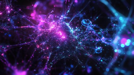 Poster - Abstract Glowing Purple and Blue Nerve Cell Network - Science and Technology Concept
