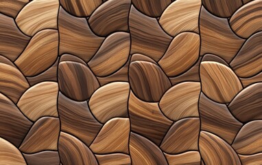 Wall Mural - Abstract Wood Paneling Seamless Texture, Brown Wooden Wall Background, Natural Wood Grain Pattern, 3D Interior Design