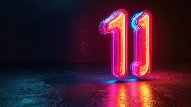 A glowing 3D number in neon, partially illuminated with a soft light gradient, set against a dark backdrop with ample copy space for attention grabbing designs.