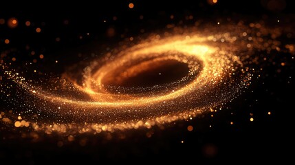 Wall Mural - A golden sparkle swirl on a black background with ample copy space for a personalized message.