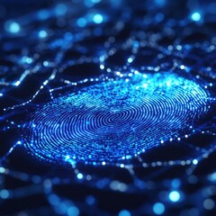 Poster - Abstract Blue Fingerprint Pattern Digital Art Concept Background.