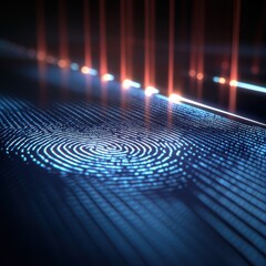 Poster - Abstract Fingerprint Pattern with Glowing Lines - Security and Technology Concept.