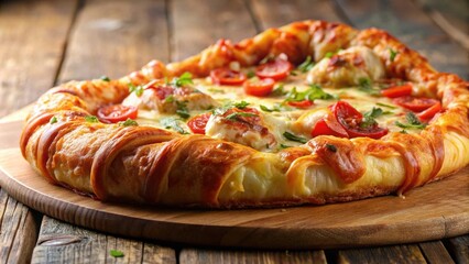 slice of croissant crust pizza with melted cheese, side view, croissant, pizza, crust, melted cheese