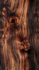 Poster - Close-up view of textured wood grain with natural dark and light brown patterns, showcasing unique knots and organic lines.