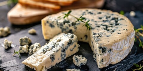 Wall Mural - Close-up macro image of blue cheese featuring penicillium from a classic cheese variety.