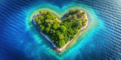 Canvas Print - Heart-shaped island surrounded by blue ocean, heart, island, love, romantic, travel, destination, paradise, aerial view