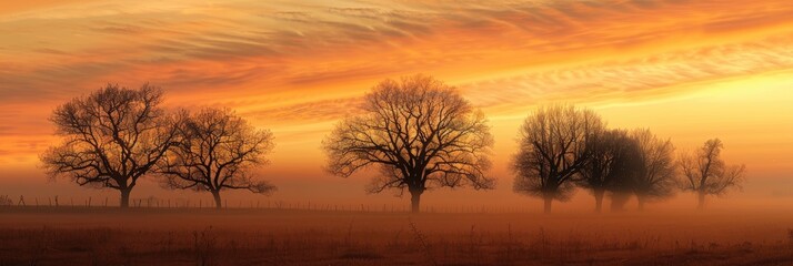 Poster - Golden Hour Scenery Featuring Tree Silhouettes Against a Sunrise Sky