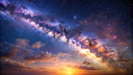 Wall Mural - celestial and dreamy photo of the milky way galaxy against a pastel sky, milky way, galaxy, celestia
