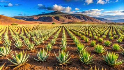 Sticker - Aloe vera plantations in Fuerteventura, Canary Islands, Spain , Aloe vera, plant, plantation, farming, agriculture