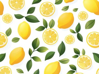 Poster - Vector lemon seamless pattern, vibrant and invigorating design.