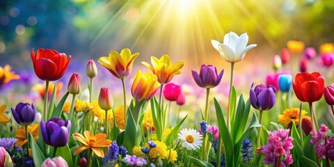 Poster - Vibrant spring flowers in full bloom, botanical, nature, blossoms, colorful, petals, garden, blooming, seasonal, fresh, flora