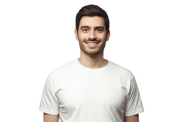 Wall Mural - Portrait of smiling handsome man in white t-shirt looking at camera