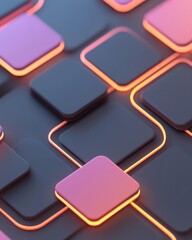 Fototapete - Colorful squares connected by glowing lines, abstract tech background