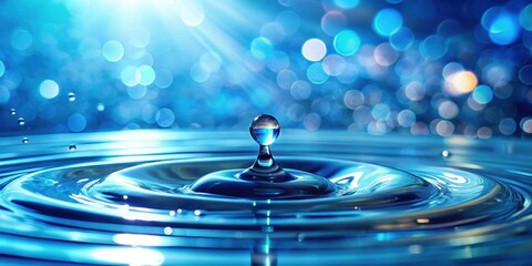 Poster - Water drops glistening on a vibrant blue background, water, drops, blue, background, fresh, clean, purity, wet,liquid