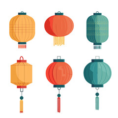 Canvas Print - PNG Chinese paper lantern element set, transparent background