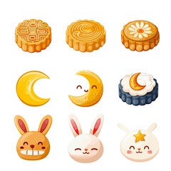 Sticker - PNG Chinese mooncake element set, transparent background