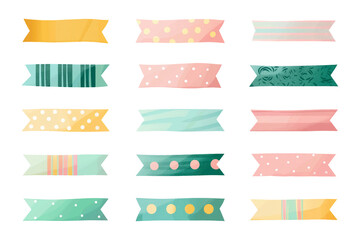 Canvas Print - PNG cute ribbon banner illustration element set, transparent background