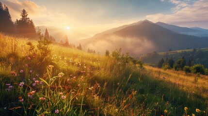 Canvas Print - Sunrise Over Mountain Meadow