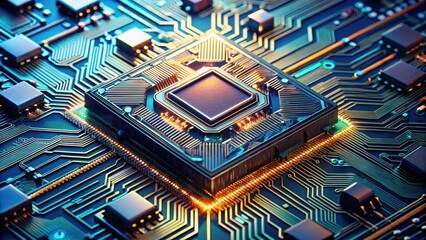 Canvas Print - Close-up of artificial intelligence chipset showing intricate circuitry design, AI, technology