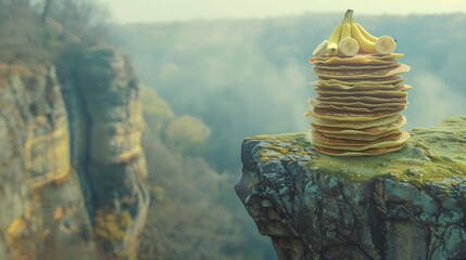 Poster - A layered pancake of bananas on the edge of a cliff