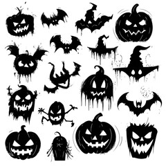 Sticker - Halloween silhouettes icon and character. a Pumpkin and spooky elements for Halloween decorations, silhouettes, sketch, icon, sticker. 