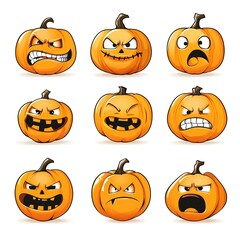 Canvas Print - Set of Halloween pumpkin faces with a range of emotions. 