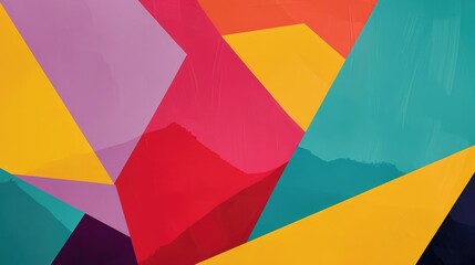 Wall Mural - Abstract vibrant geometric background with colorful triangles and geometric shapes in red, orange, pink, purple, teal, yellow and green