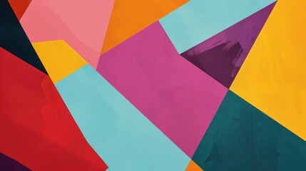 Wall Mural - Abstract vibrant geometric background with colorful triangles and geometric shapes in red, orange, pink, purple, teal, yellow and green