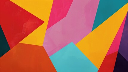 Wall Mural - Abstract vibrant geometric background with colorful triangles and geometric shapes in red, orange, pink, purple, teal, yellow and green