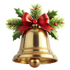 gold christmas bells cut out. isolated on transparent background. copy space.