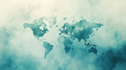 Poster - A minimalist world map background with light colors, ideal for clean and modern travel content. Clear space for messages.
