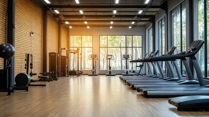 Poster - A modern gym with clean lines and state of the art equipment, offering a sleek and professional atmosphere with space for text.