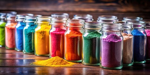 Poster - Glass jars filled with colorful pharmaceutical powders, medicine, pills, pharmacy, health, pharmaceuticals