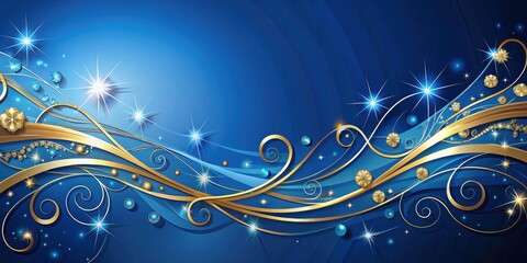 Wall Mural - Blue abstract background with golden swirls and sparkling diamonds, luxurious, elegant, opulent, shiny, royal, wealthy