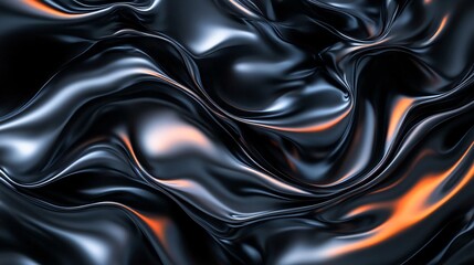 Poster - A mesmerizing abstract pattern of black and orange fabric, showcasing smooth, flowing textures and dynamic shapes.