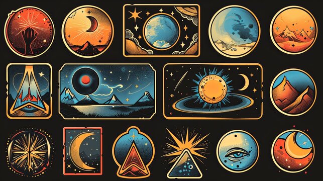 Futuristic y2k patches, labels, tags, stickers, bracelet stamps in retro style. Cartoon stickers in funky hipster groovy grunge 90s style. Vector set, trendy promo labels