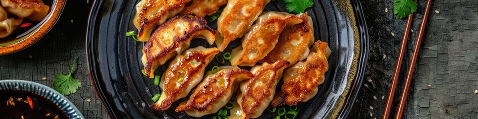 Canvas Print - Pan-fried dumplings presented on a plate